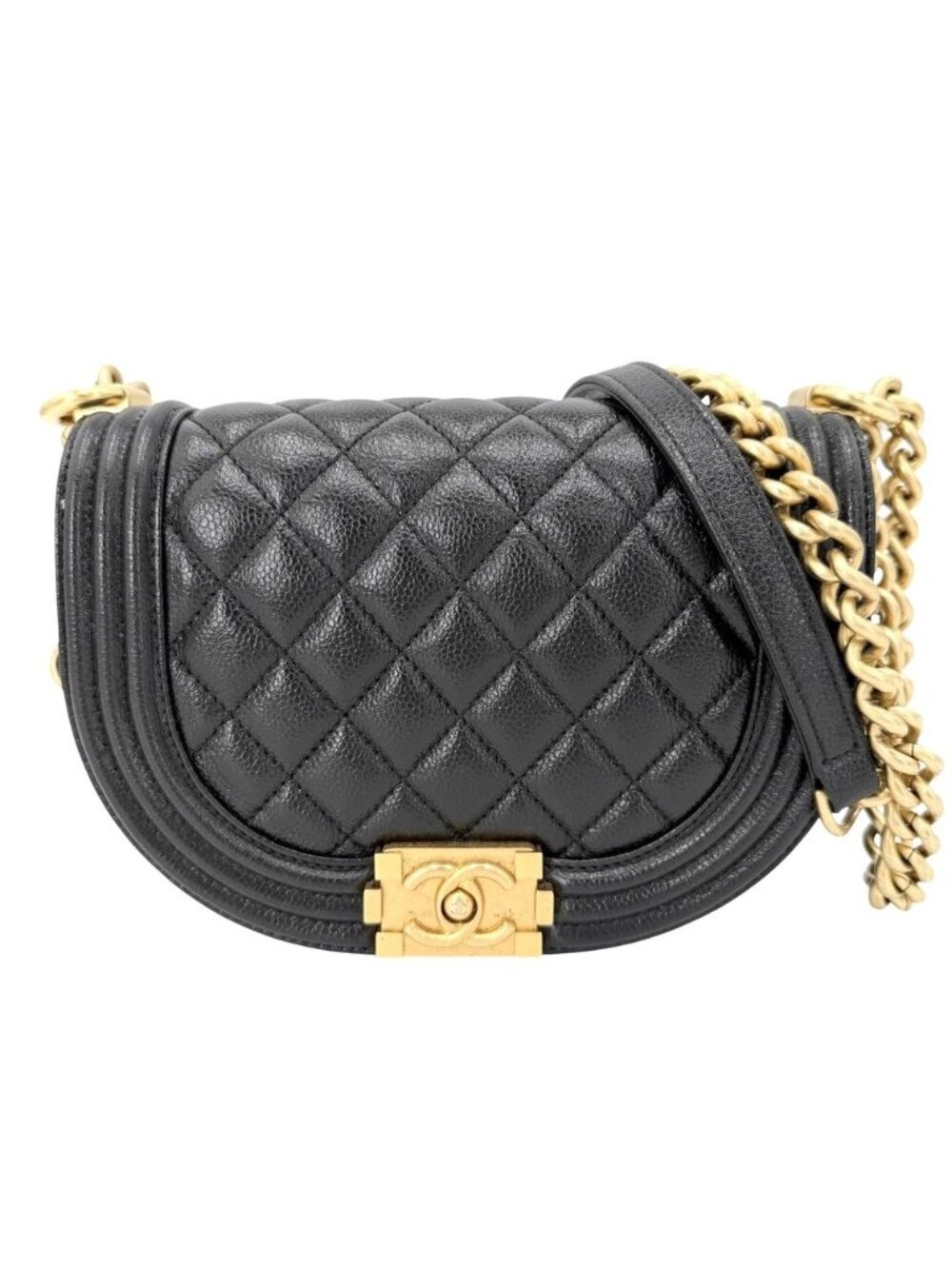 Chanel Shoulder Bag Quilted Boy Pochette Crossbody Chain CC Logo Caviar Leather